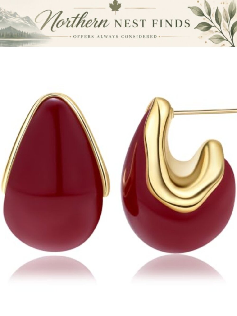 Gold Plated Chunky Teardrop Hoop Earrings, Statement Drop Dangle Resin